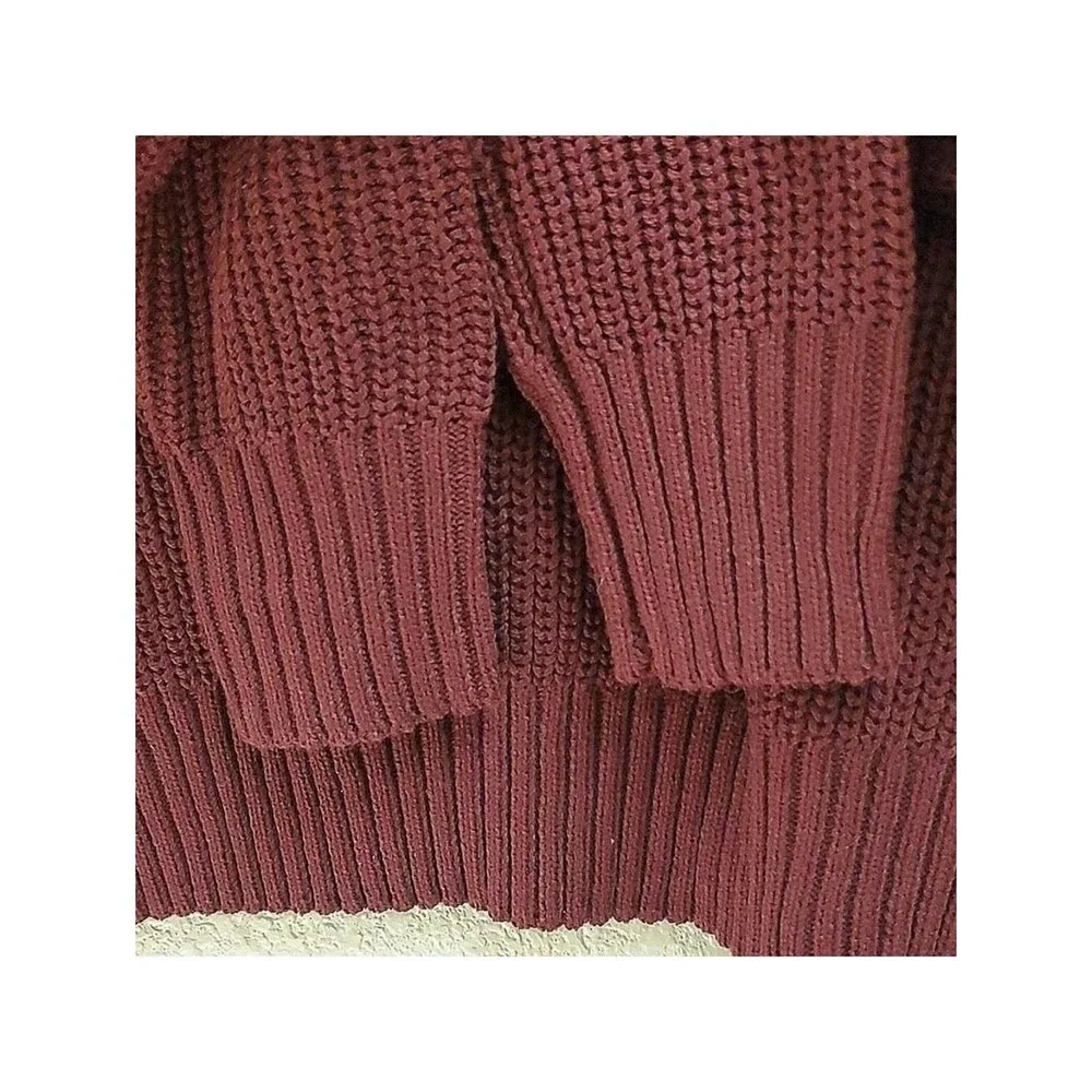 Ambiance Apparel Striped Cropped Sweater Knit Pullover Burgundy S